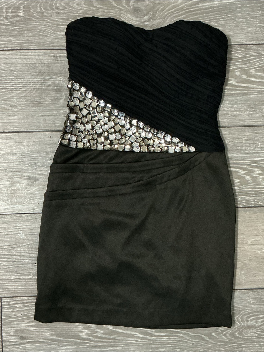 Faviana Black Jeweled Strapless Mini Cocktail Evening Party Dress M